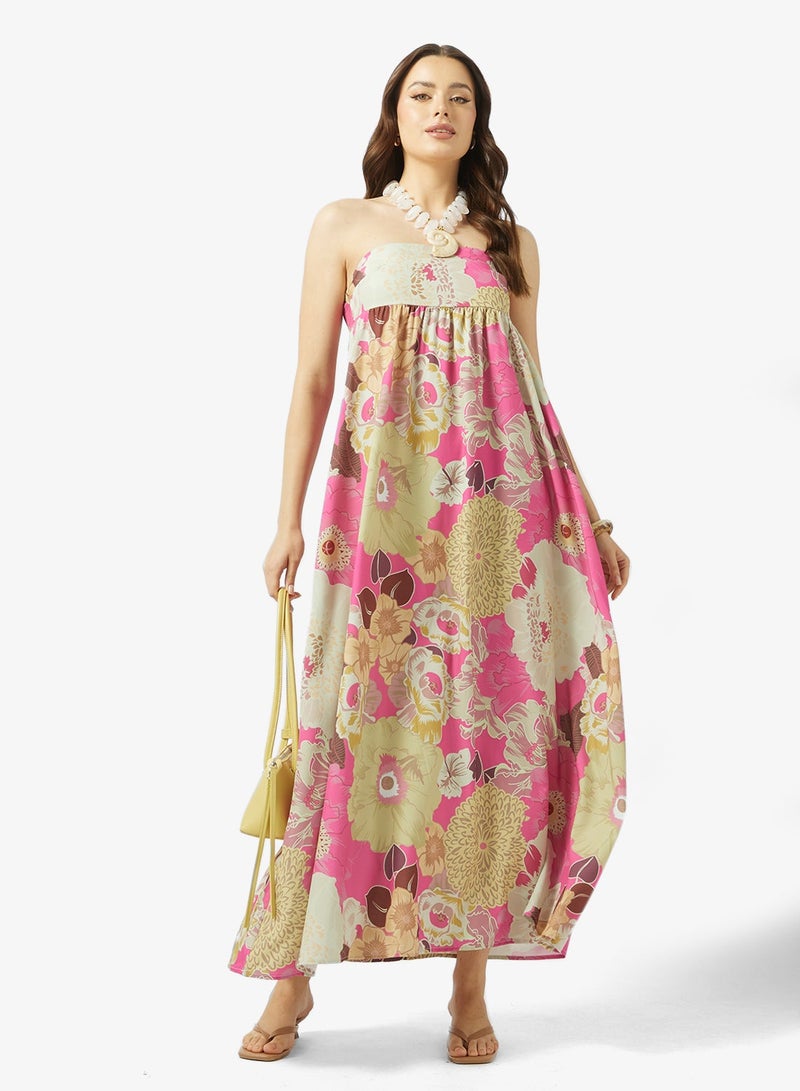 جينجر فستان منتجع بطبعة زهور بدون حمالات - Image 1